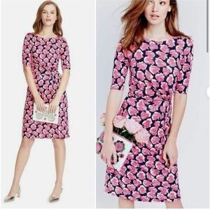 Boden Annie Dress Black Pink Tencel Gathered Waist Boat Neck US Size 6R 6